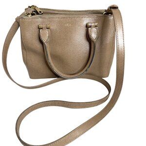 Ralph Lauren Beige Faux Leather Crossbody Bag With Dual-Zip Compartments